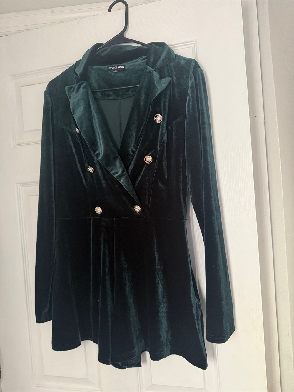 Fashion Nova Emerald Velvet Double-Breasted Peplum Blazer